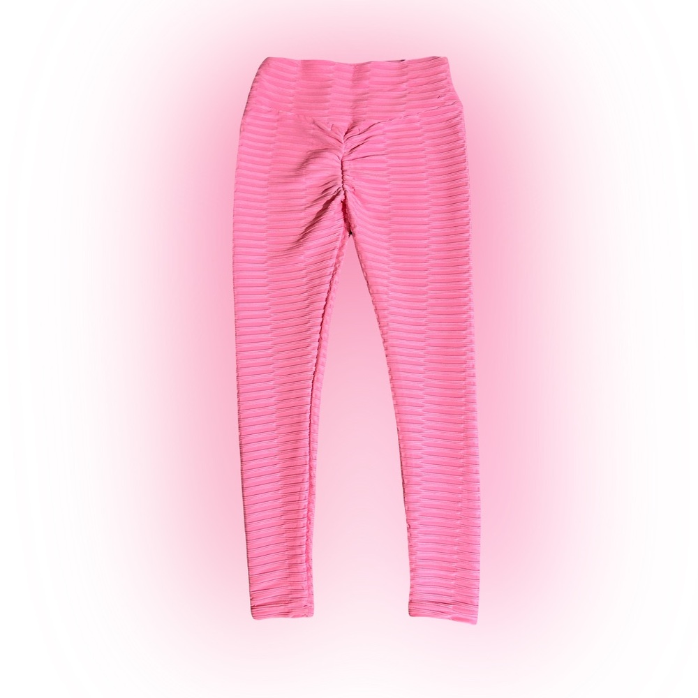 Pink Ribbed Ruched Leggings S/M - Picture 3 of 4